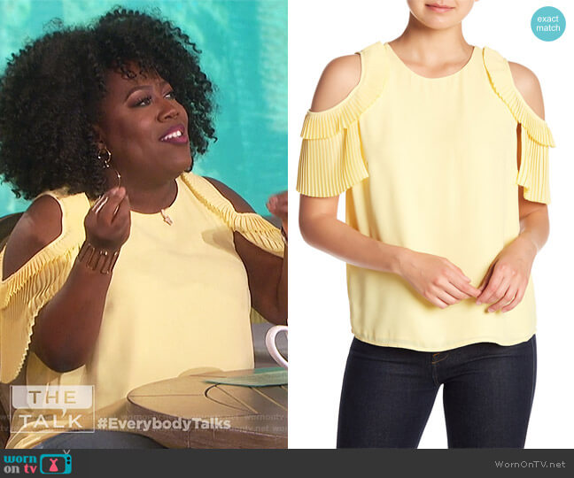 Cold Shoulder Pleat Blouse by CeCe worn by Sheryl Underwood on The Talk