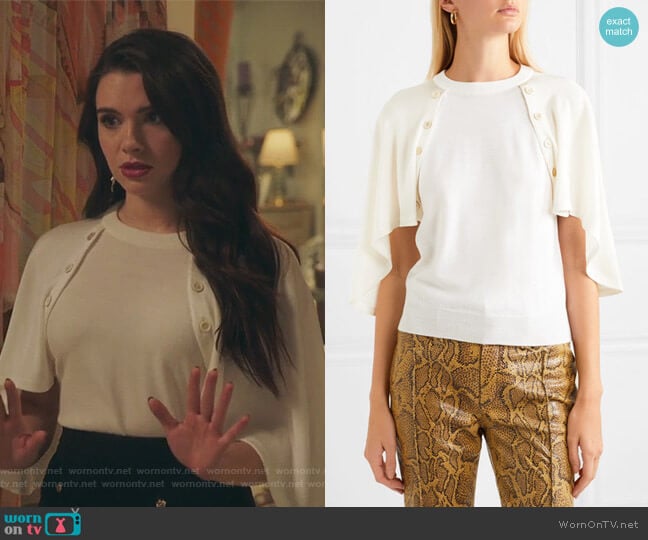 Cape-effect jersey and wool top by Chloe worn by Jane Sloan (Katie Stevens) on The Bold Type