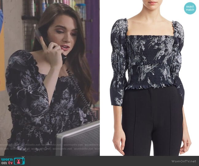 Inky Floral Adelaide Smocked Top by Cinq a Sept  worn by Jane Sloan (Katie Stevens) on The Bold Type