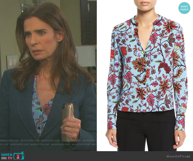 Long-Sleeve V-Neck Silk Shirt by Diane von Furstenberg worn by Hope Williams (Kristian Alfonso) on Days of our Lives