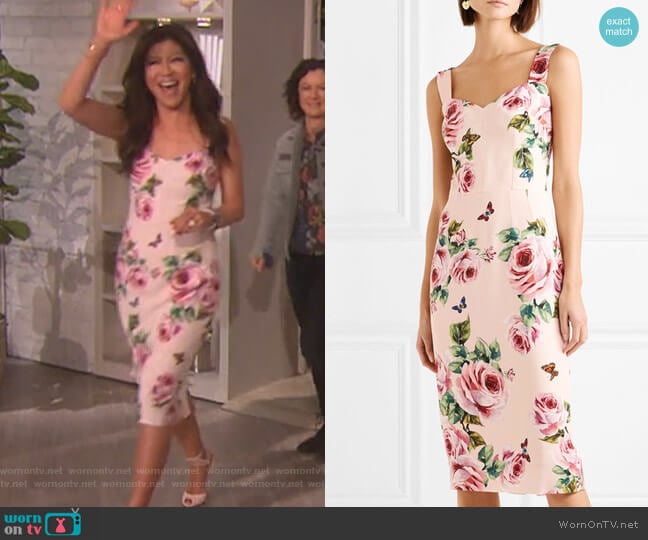 Floral-print cady midi dress by Dolce & Gabbana worn by Julie Chen on The Talk