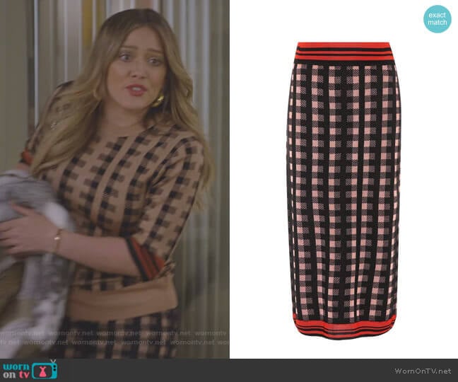 Checked Wool-Blend Midi Skirt by Dries Van Noten worn by Kelsey Peters (Hilary Duff) on Younger