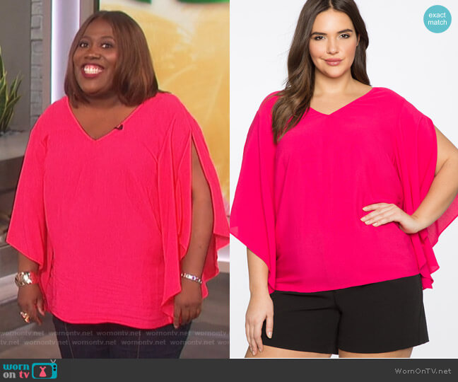 V-Neck Slit Sleeve Top by Eloquii worn by Sheryl Underwood on The Talk