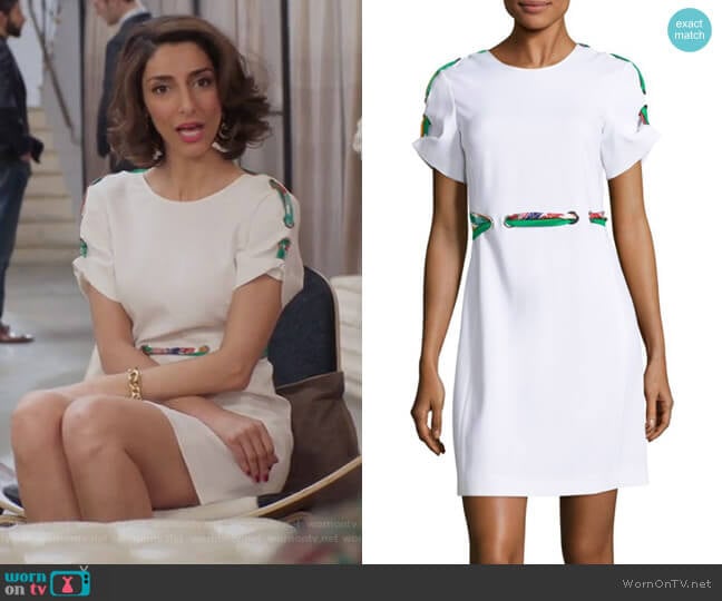 Silk-Blend Tie Dress by Emilio Pucci worn by Delia (Necar Zadegan) on Girlfriends Guide to Divorce