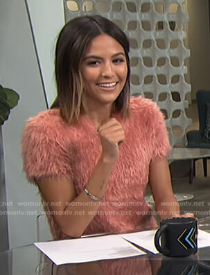 Erin's pink fluffy top on Live from E!