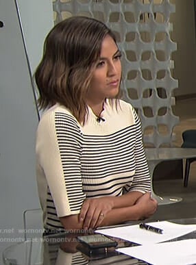 Erin’s white striped ribbed top on Live from E!