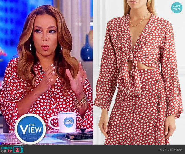 Teguise tie-front floral-print crepe top by Faithfull the Brand worn by Sunny Hostin on The View