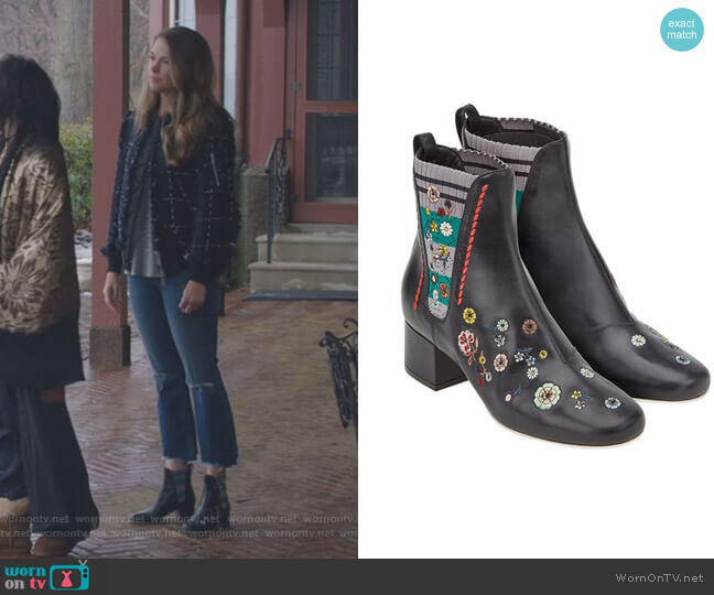 Floral Embroidered Boots by Fendi worn by Liza Miller (Sutton Foster) on Younger