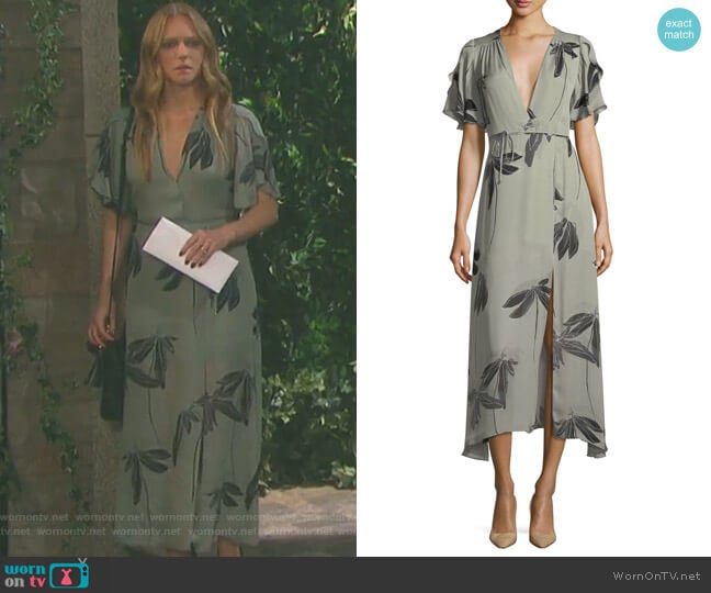 Flutter-Sleeve Printed Silk Faux-Wrap Dress by Halston Heritage worn by Abigail Deveraux (Kate Mansi) on Days of our Lives