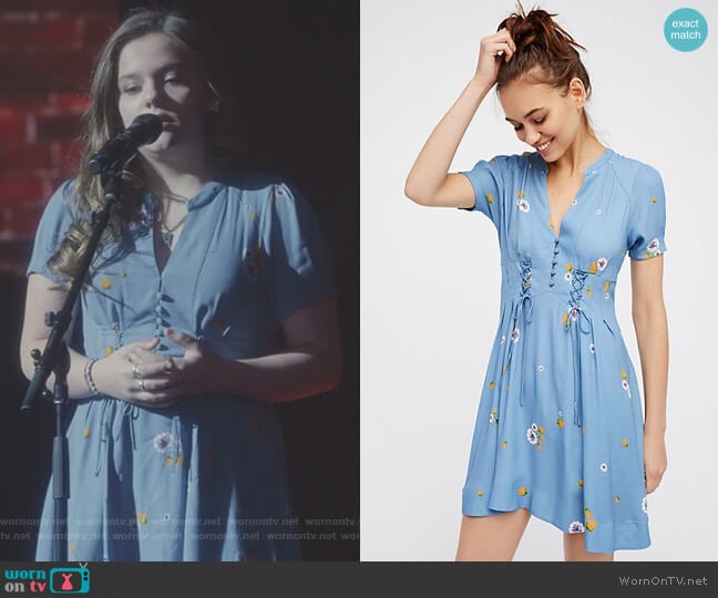 Dream Girl Mini Dress in Chambray Multi by Free People worn by Daphne Conrad (Maisy Stella) on Nashville