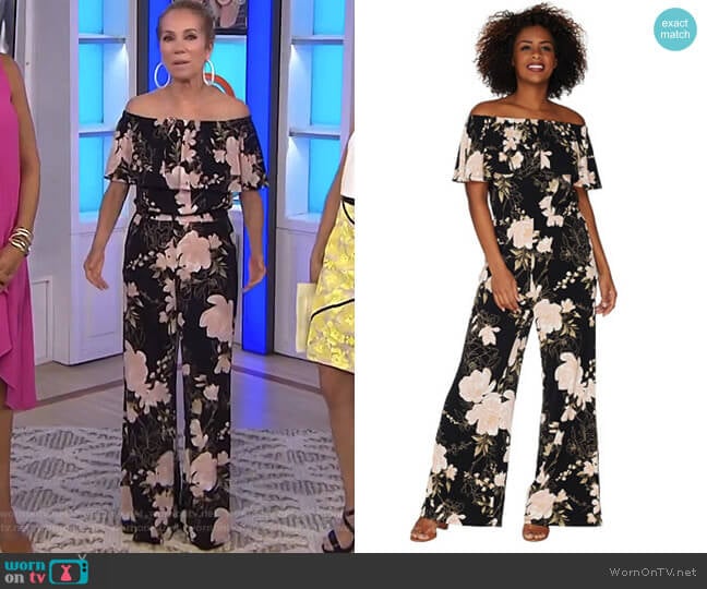 WornOnTV: Kathie’s black floral off shoulder jumpsuit on Today | Kathie ...