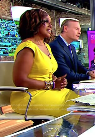 Gayle’s yellow buttoned v-neck dress on CBS Mornings