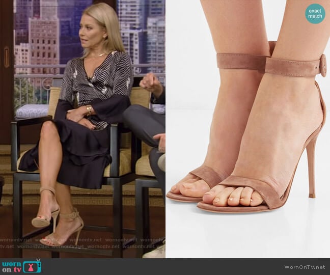 Portofino Suede Sandals by Gianvito Rossi worn by Kelly Ripa on Live with Kelly and Mark