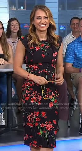 Ginger’s black floral flutter sleeve dress on Good Morning America