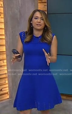 Ginger’s blue perforated fit and flare dress on Good Morning America