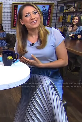 Ginger’s blue top and ombre pleated skirt on Good Morning America