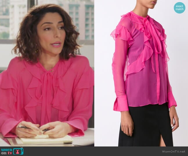 WornOnTV: Delia’s pink sheer ruffle blouse on Girlfriends Guide to ...