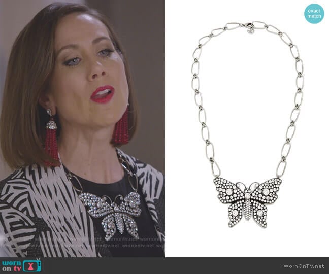 Butterfly Crystal-Embellished Necklace by Gucci worn by Diana Trout (Miriam Shor) on Younger