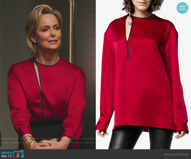 Red Satin Binding Detail Shirt by Haider Ackermann worn by Jacqueline (Melora Hardin) on The Bold Type