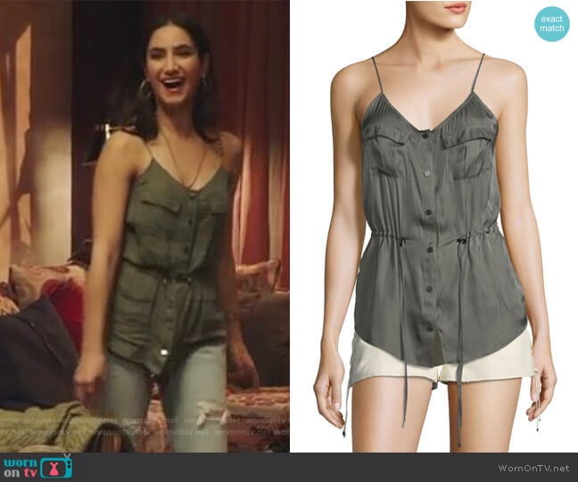 Getaway Snap-Front Satin Camisole by Haute Hippie worn by Adena El-Amin (Nikohl Boosheri) on The Bold Type