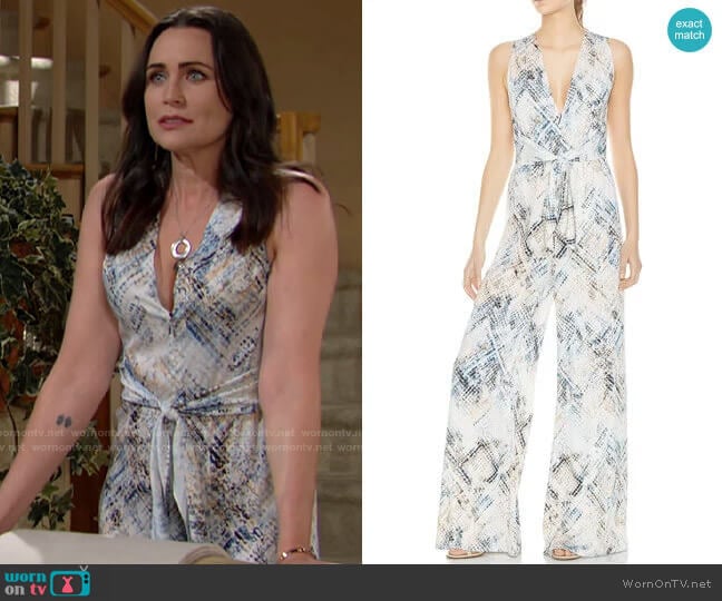 Haute Hippie Lounge Snakeskin-Print Wide-Leg Jumpsuit worn by Quinn Fuller (Rena Sofer) on The Bold and the Beautiful