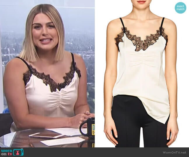 Lace-Trimmed Cashmere Satin Cami by Helmut Lang worn by Carissa Loethen Culiner on E! News