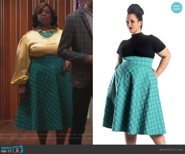 High Waist Green Swing Skirt by Jibri worn by Barbara (Retta) on Girlfriends Guide to Divorce