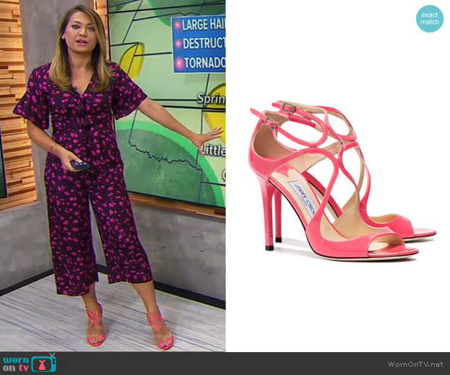 Lang Patent Leather Sandals by Jimmy Choo worn by Ginger Zee on Good Morning America