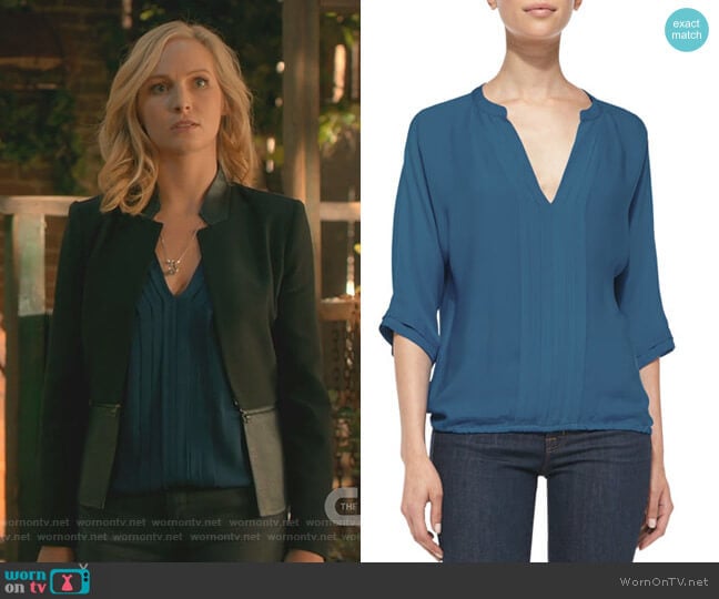 Marru Pintuck-Front Silk Blouse by Joie worn by Candice King on The Originals