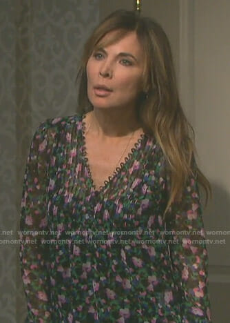 Kate’s floral pleated blouse on Days of our Lives