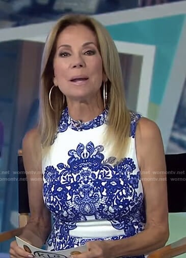 Kathie’s white and blue lace printed dress on Today