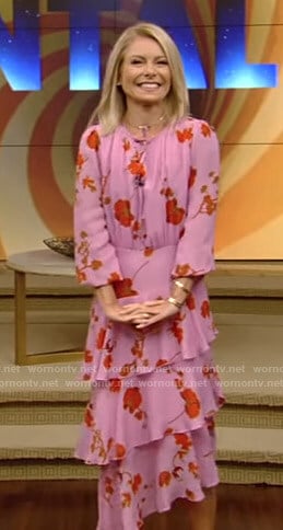 Kelly's pink floral midi dress on Live with Kelly and Ryan