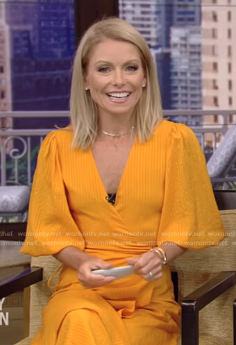 Kelly's orange striped wrap dress on Live with Kelly and Ryan