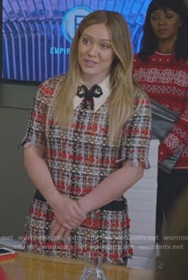 Kelsey’s tweed dress with jewel bow on Younger