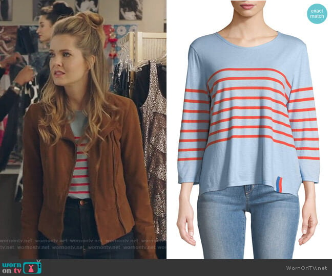 The Malibu Striped 3/4-Sleeve Top by Kule worn by Sutton (Meghann Fahy) on The Bold Type