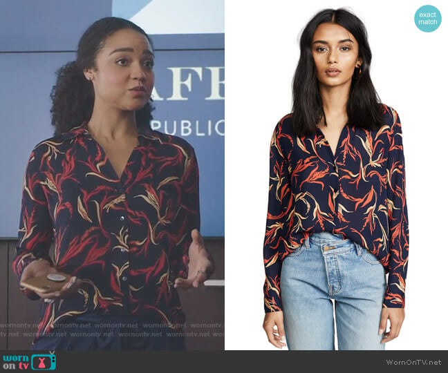 WornOnTV: Kat’s navy floral blouse and three button coat on The Bold ...