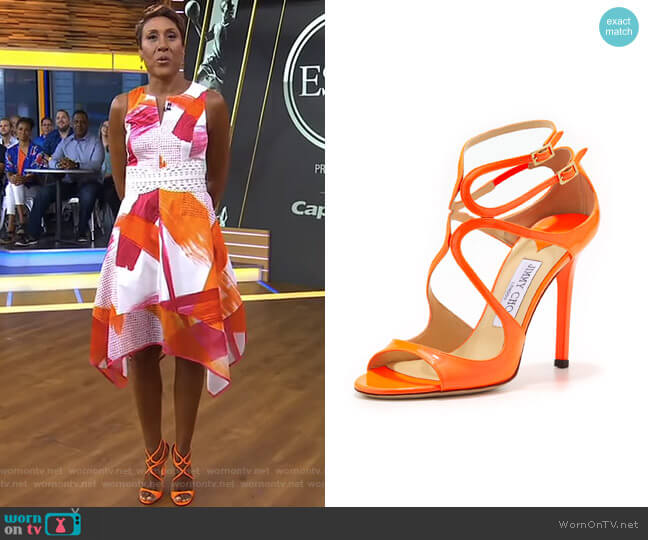 Lang Patent Strappy Sandal by Jimmy Choo worn by Robin Roberts on Good Morning America