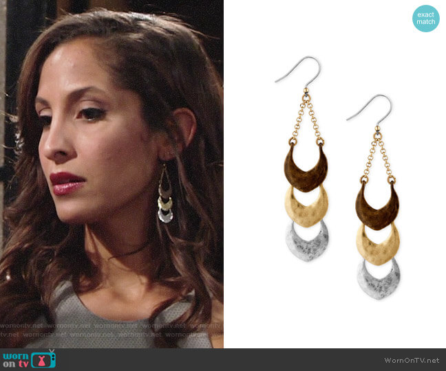 Lucky Brand Tri-Tone Triple Drop Earings worn by Lily Winters (Christel Khalil) on The Young and the Restless