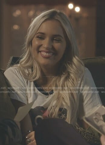 Maddie’s white Love graphic tee on Nashville