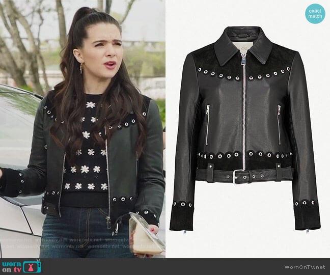Barisco embellished leather Jacket by Maje worn by Jane Sloan (Katie Stevens) on The Bold Type
