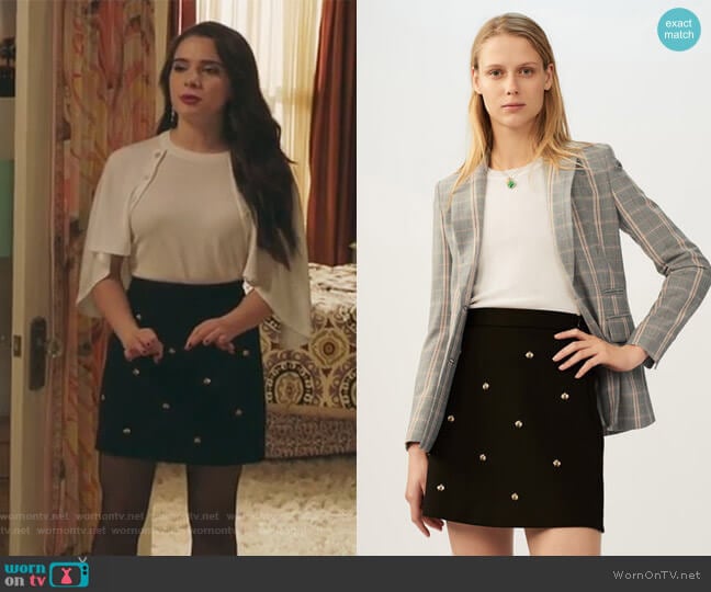 Skirt with Embroidered Bees by Maje worn by Jane Sloan (Katie Stevens) on The Bold Type