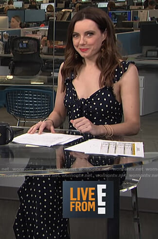 Melanie’s black polka dot jumpsuit on Live from E!