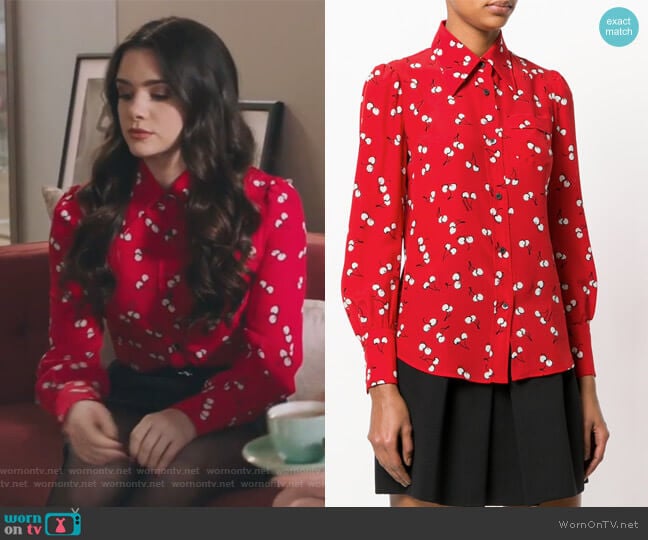 Printed silk shirt by Miu Miu worn by Jane Sloan (Katie Stevens) on The Bold Type