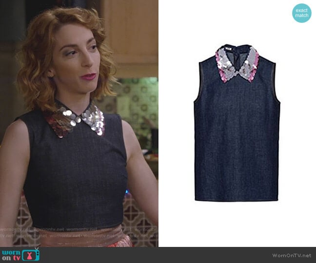 Embellished Denim Top by Miu Miu worn by Lauren (Molly Bernard) on Younger