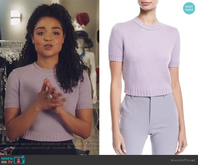 Knit Short-Sleeve Crop Sweater by Miu Miu worn by Kat Edison (Aisha Dee) on The Bold Type