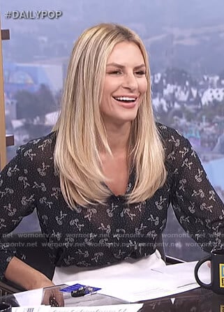 Morgan’s black floral chiffon blouse on E! News Daily Pop