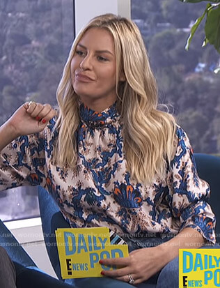 Morgan’s printed mock neck blouse on E! News Daily Pop