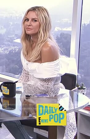 Morgan’s white broderie off shoulder top on E! News Daily Pop