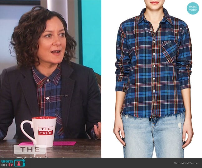 Plaid Cotton Shirt by NSF worn by Sara Gilbert on The Talk