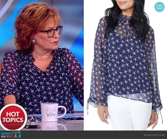 Drawstring Ruffle Print Top by NYDJ worn by Joy Behar on The View